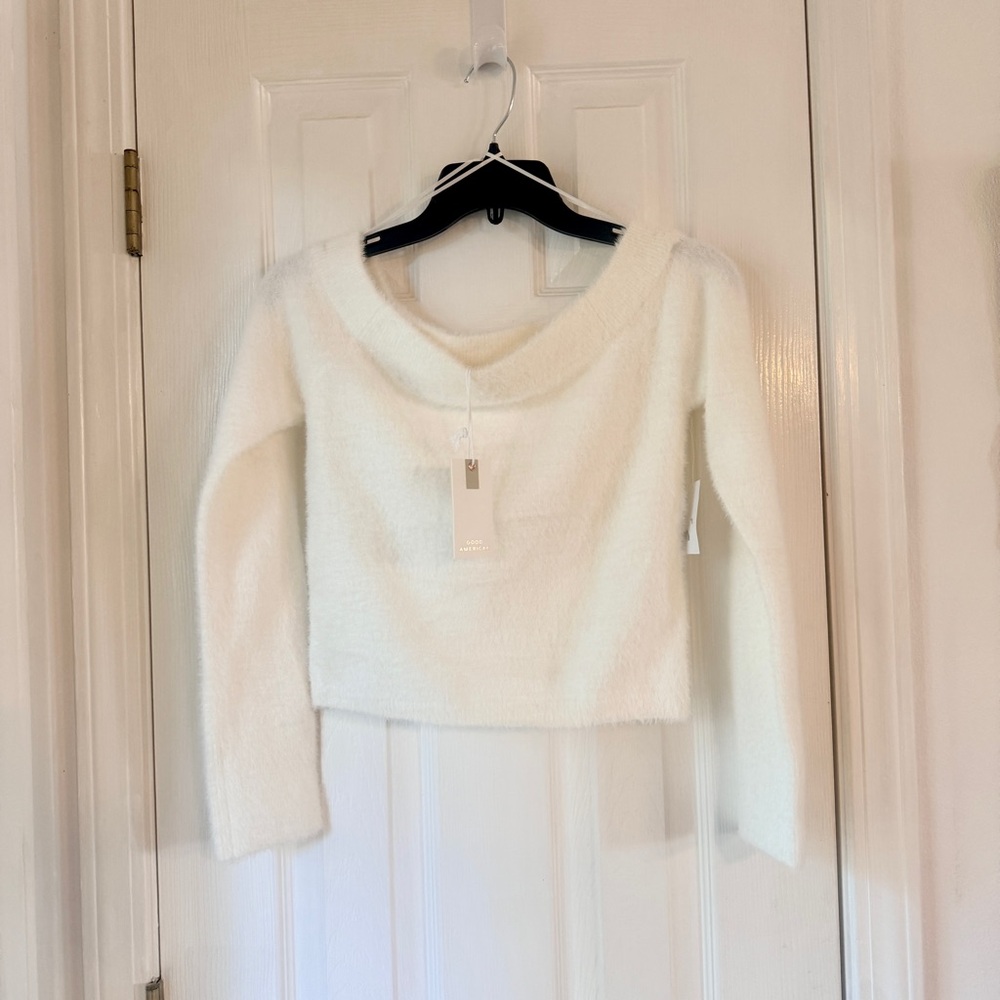 Good American Plush Off Shoulder‎ Top Cloud White SMALL